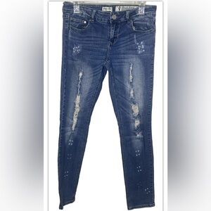 Indigo Rein Juniors Distressed Jeans 9 Blue Tapered Ankle Straight Skinny Leg